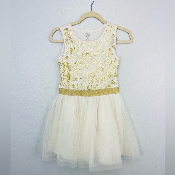 NWT Toddlers Tulle Sparkle Sequins Gold White Princess Dress - Picture 4 of 5